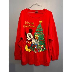 Vintage Mickey Unlimited Red Christmas Crewneck Sweatshirt‎ Size 1X 1990s Disney